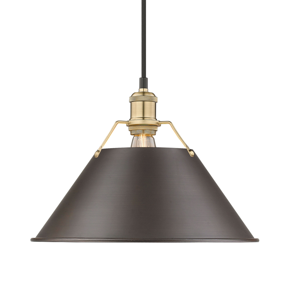 Yep by Golden Lighting Orwell 1-Light 14in Pendant in Brushed Champagne Brass & Rubbed Bronze shade